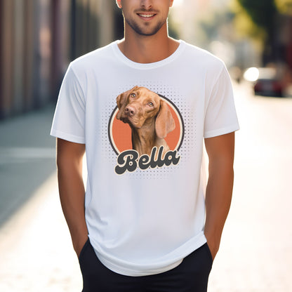 Personalisiertes T-Shirt mit Foto und Name Haustier - Retro Kreis