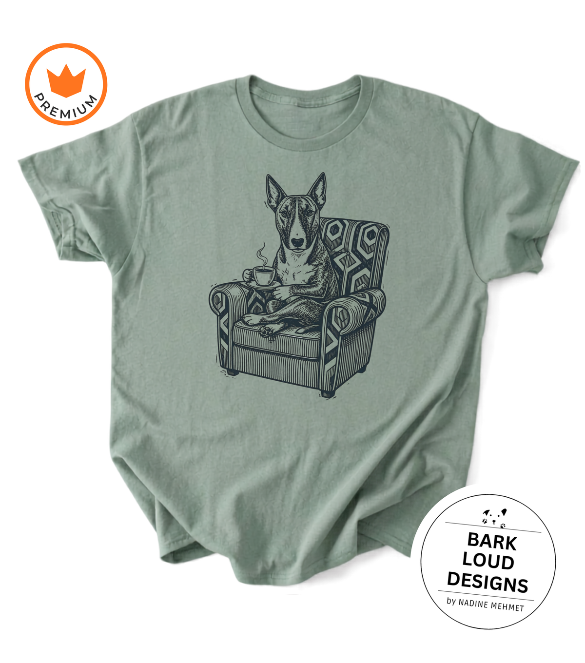 T-Shirt Bullterrier mit Kaffee - Vintage aus Biobaumwolle