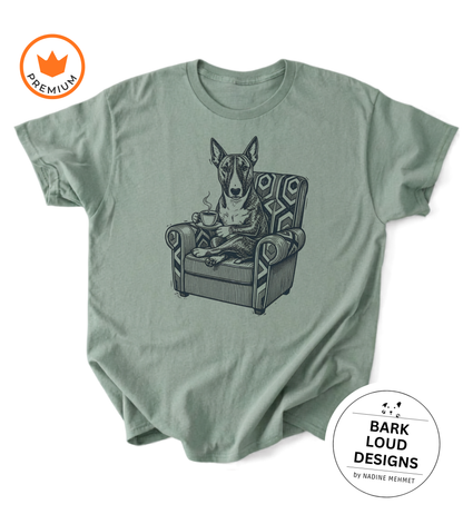 T-Shirt Bullterrier mit Kaffee - Vintage aus Biobaumwolle