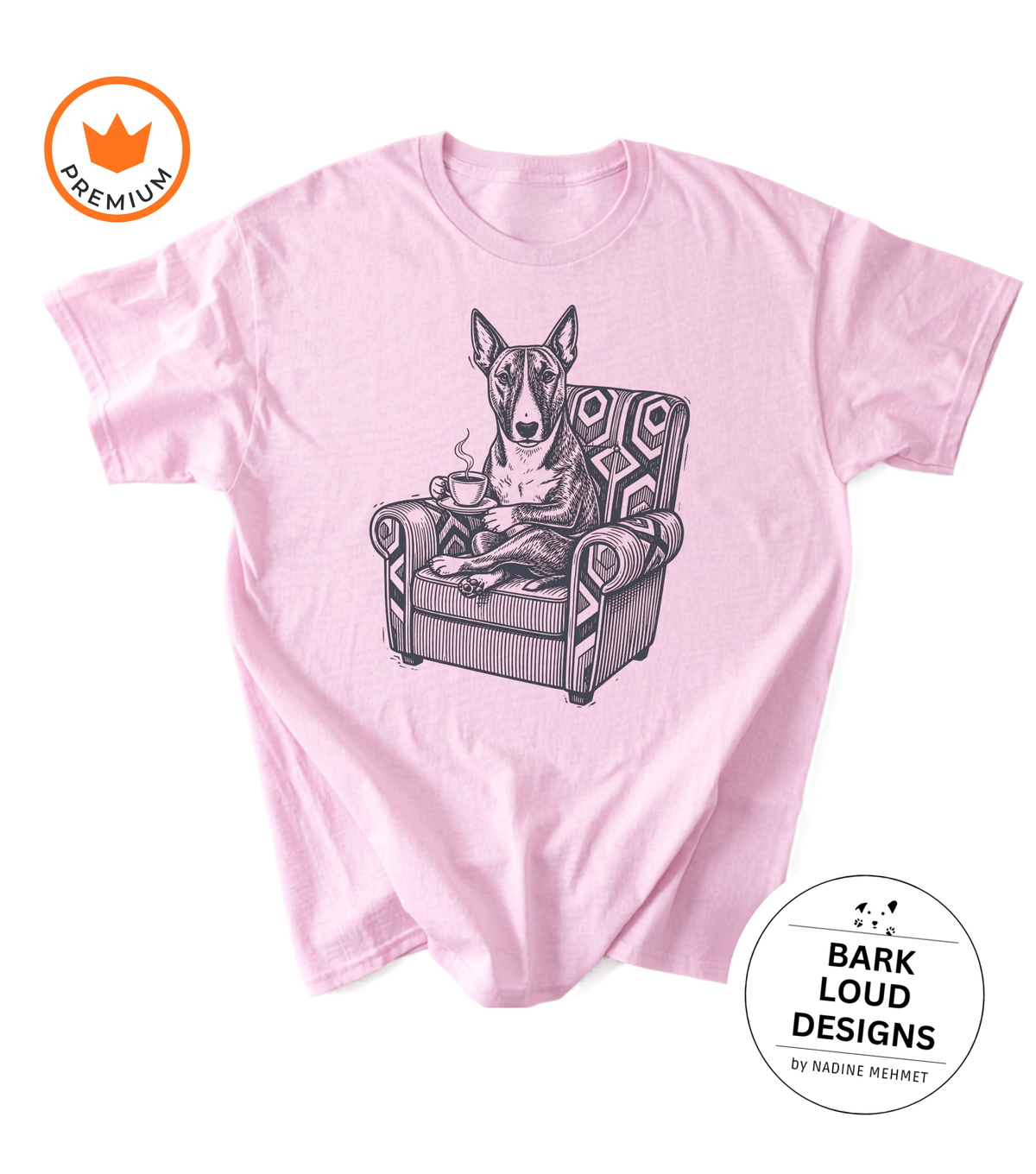 T-Shirt Bullterrier mit Kaffee - Vintage aus Biobaumwolle