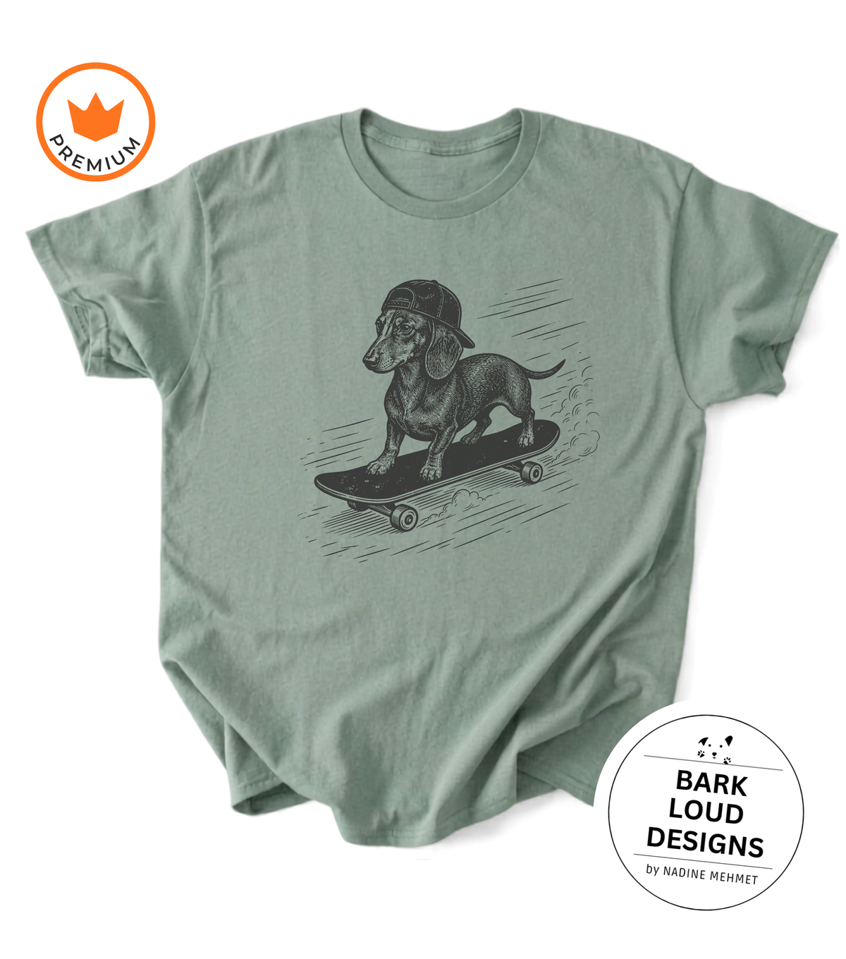T-Shirt Dackel mit Skateboard - Vintage aus Biobaumwolle