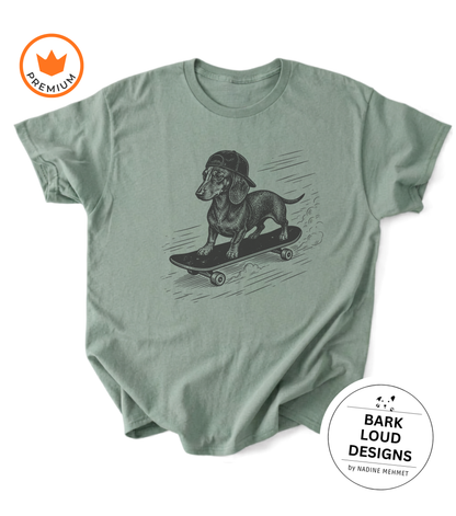 T-Shirt Dackel mit Skateboard - Vintage aus Biobaumwolle