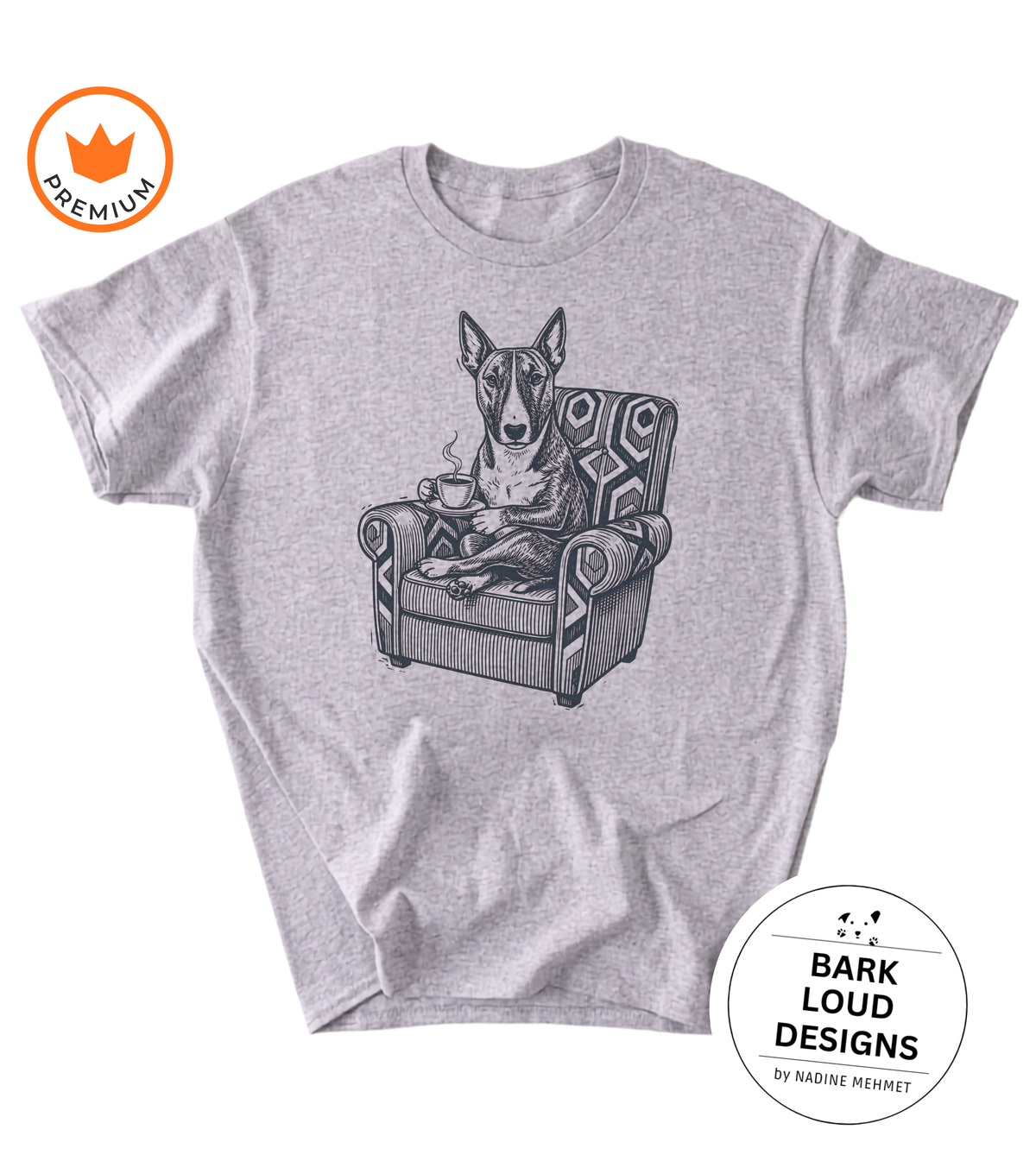 T-Shirt Bullterrier mit Kaffee - Vintage aus Biobaumwolle