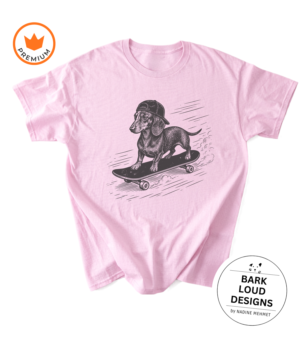 T-Shirt Dackel mit Skateboard - Vintage aus Biobaumwolle
