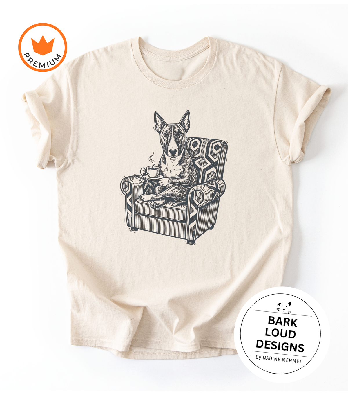 T-Shirt Bullterrier mit Kaffee - Vintage aus Biobaumwolle