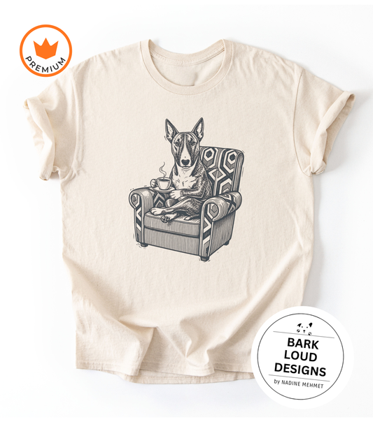 T-Shirt Bullterrier mit Kaffee - Vintage aus Biobaumwolle