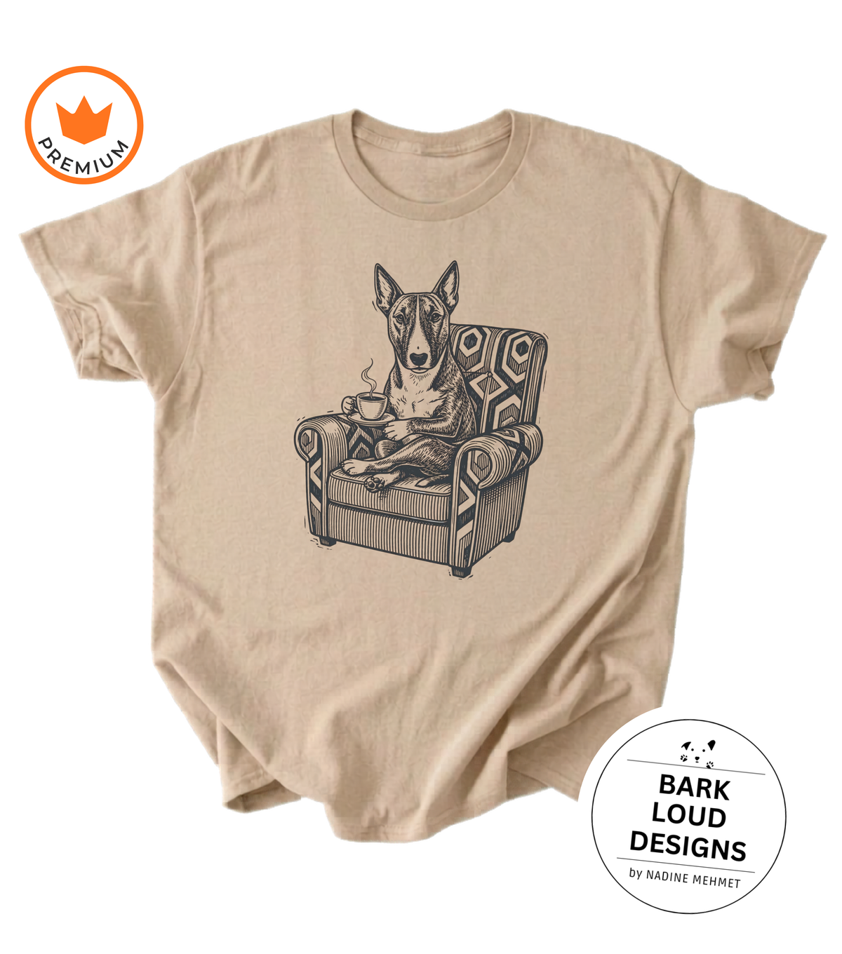 T-Shirt Bullterrier mit Kaffee - Vintage aus Biobaumwolle