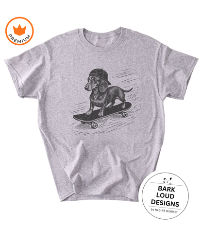 T-Shirt Dackel mit Skateboard - Vintage aus Biobaumwolle
