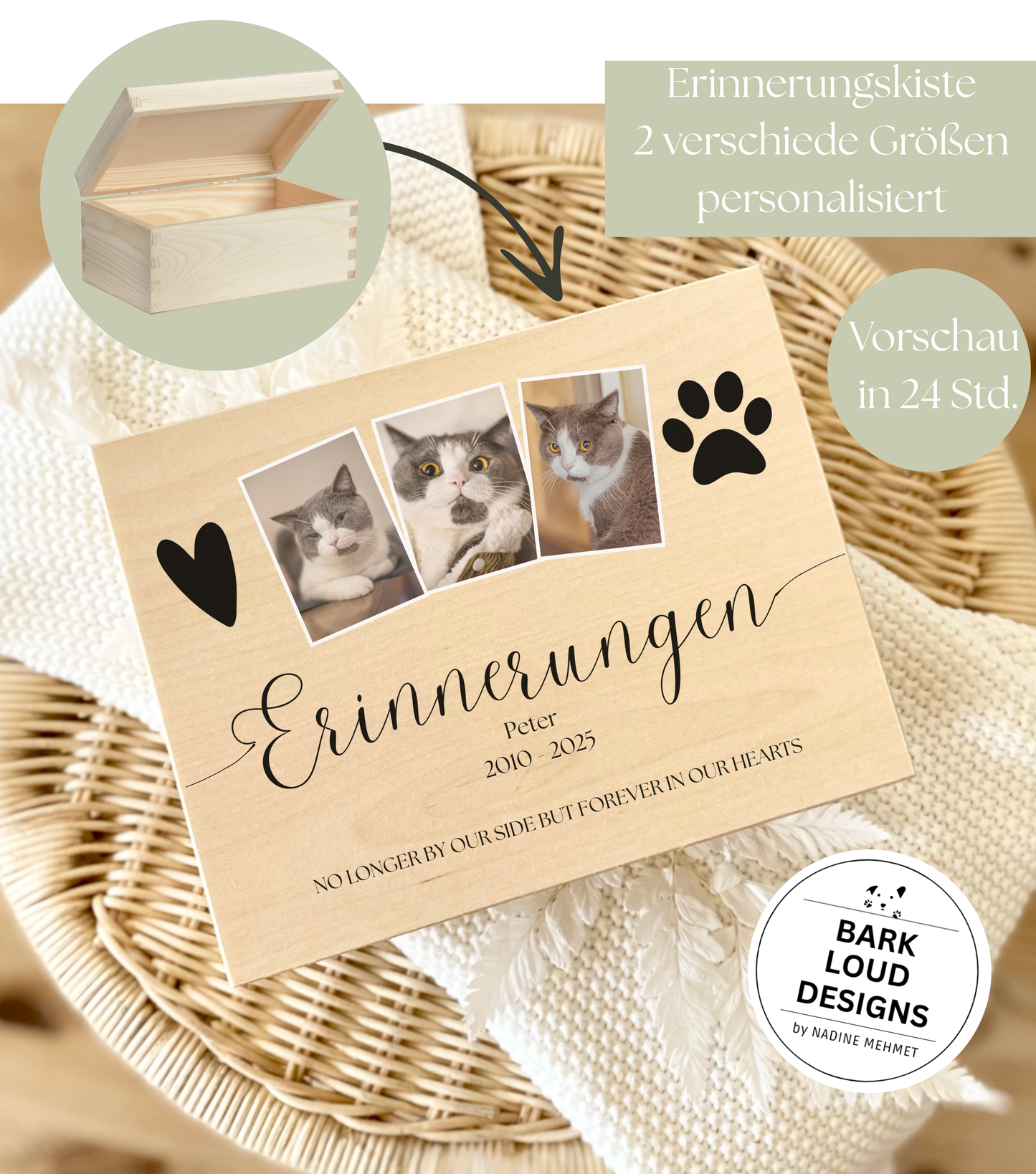 Erinnerungskiste Haustier - Trauer Geschenk - Multi Foto