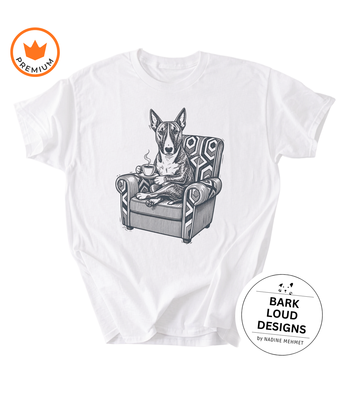 T-Shirt Bullterrier mit Kaffee - Vintage aus Biobaumwolle