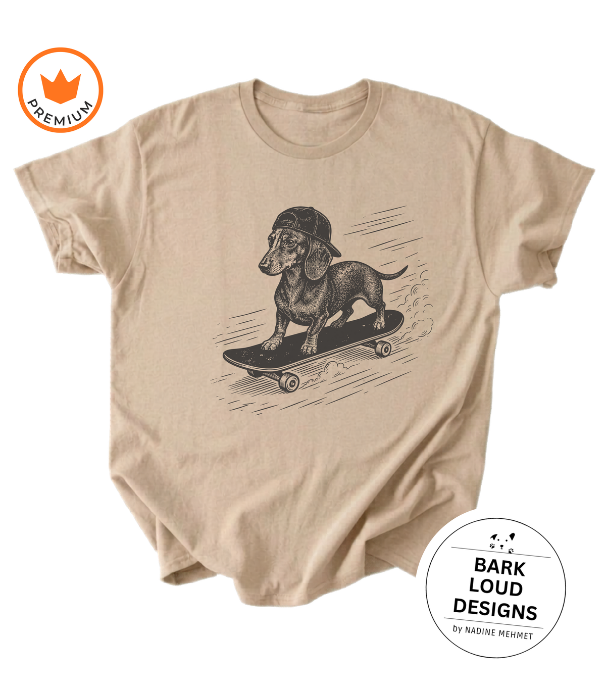 T-Shirt Dackel mit Skateboard - Vintage aus Biobaumwolle