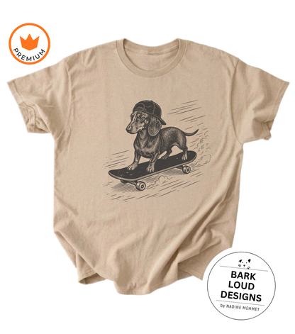 T-Shirt Dackel mit Skateboard - Vintage aus Biobaumwolle
