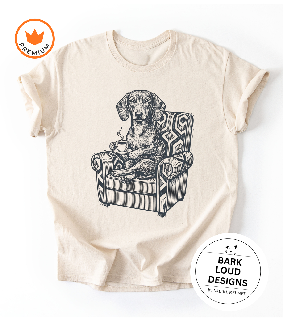 T-Shirt Dackel mit Kaffee - Vintage aus Biobaumwolle