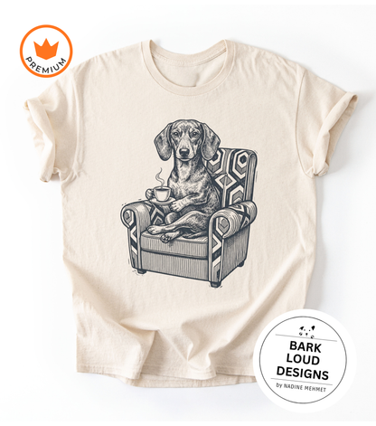 T-Shirt Dackel mit Kaffee - Vintage aus Biobaumwolle