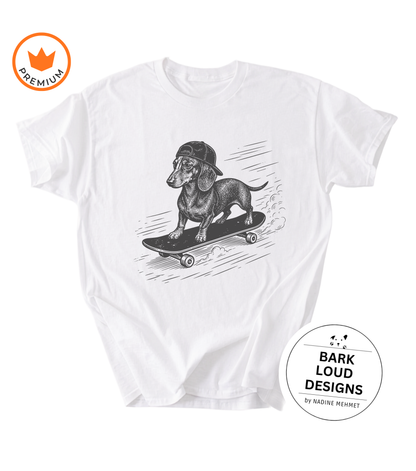 T-Shirt Dackel mit Skateboard - Vintage aus Biobaumwolle