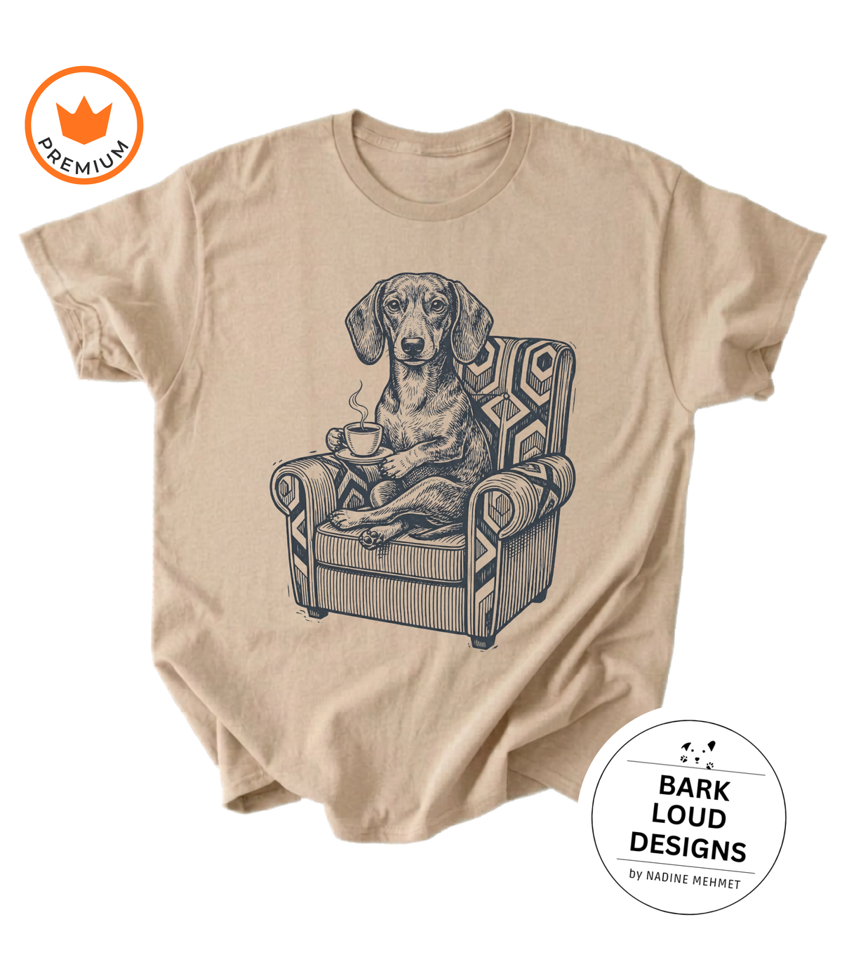 T-Shirt Dackel mit Kaffee - Vintage aus Biobaumwolle
