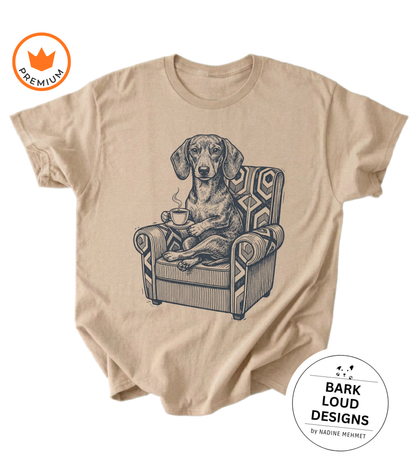 T-Shirt Dackel mit Kaffee - Vintage aus Biobaumwolle