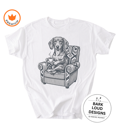 T-Shirt Dackel mit Kaffee - Vintage aus Biobaumwolle