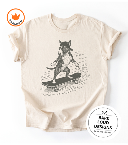 T-Shirt Bullterrier mit Skateboard - aus Biobaumwolle