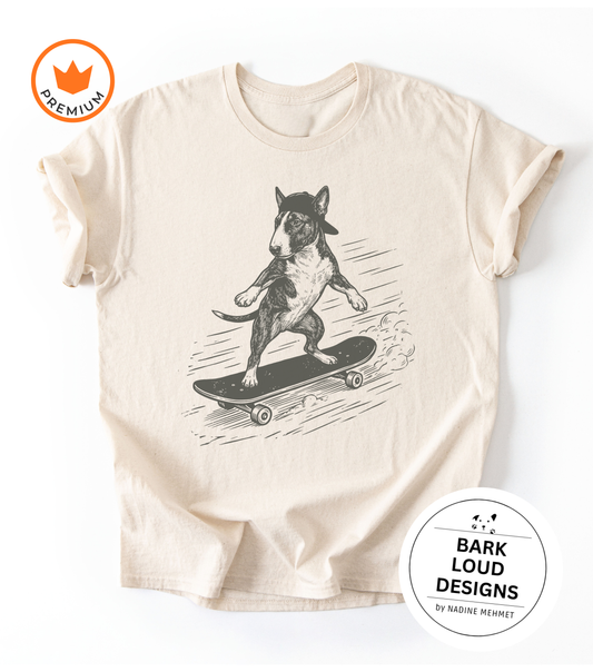 T-Shirt Bullterrier mit Skateboard - aus Biobaumwolle