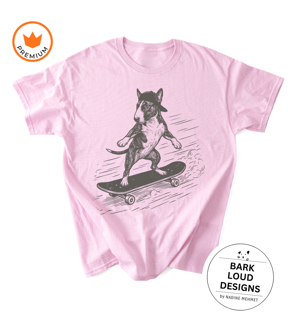 T-Shirt Bullterrier mit Skateboard - aus Biobaumwolle