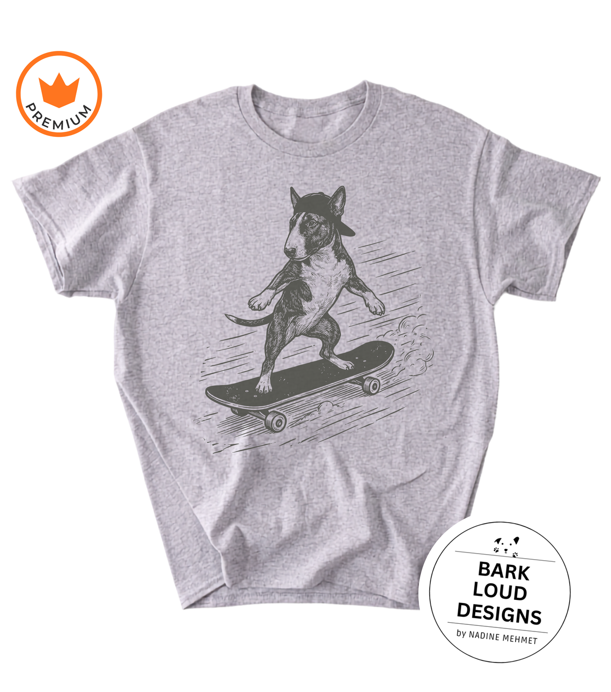 T-Shirt Bullterrier mit Skateboard - aus Biobaumwolle