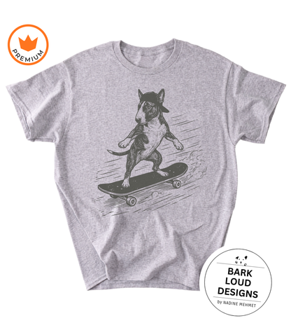 T-Shirt Bullterrier mit Skateboard - aus Biobaumwolle