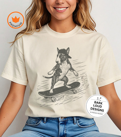 T-Shirt Bullterrier mit Skateboard - aus Biobaumwolle