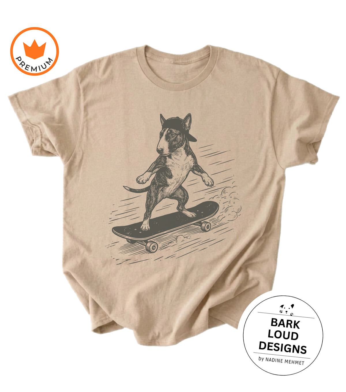 T-Shirt Bullterrier mit Skateboard - aus Biobaumwolle