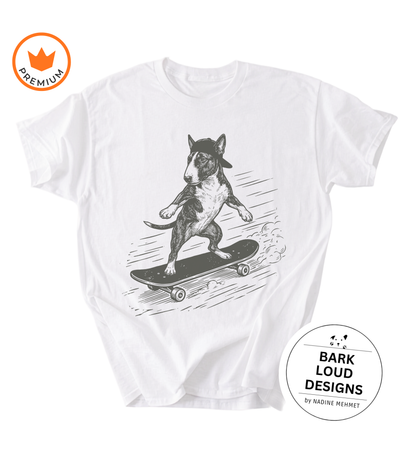 T-Shirt Bullterrier mit Skateboard - aus Biobaumwolle
