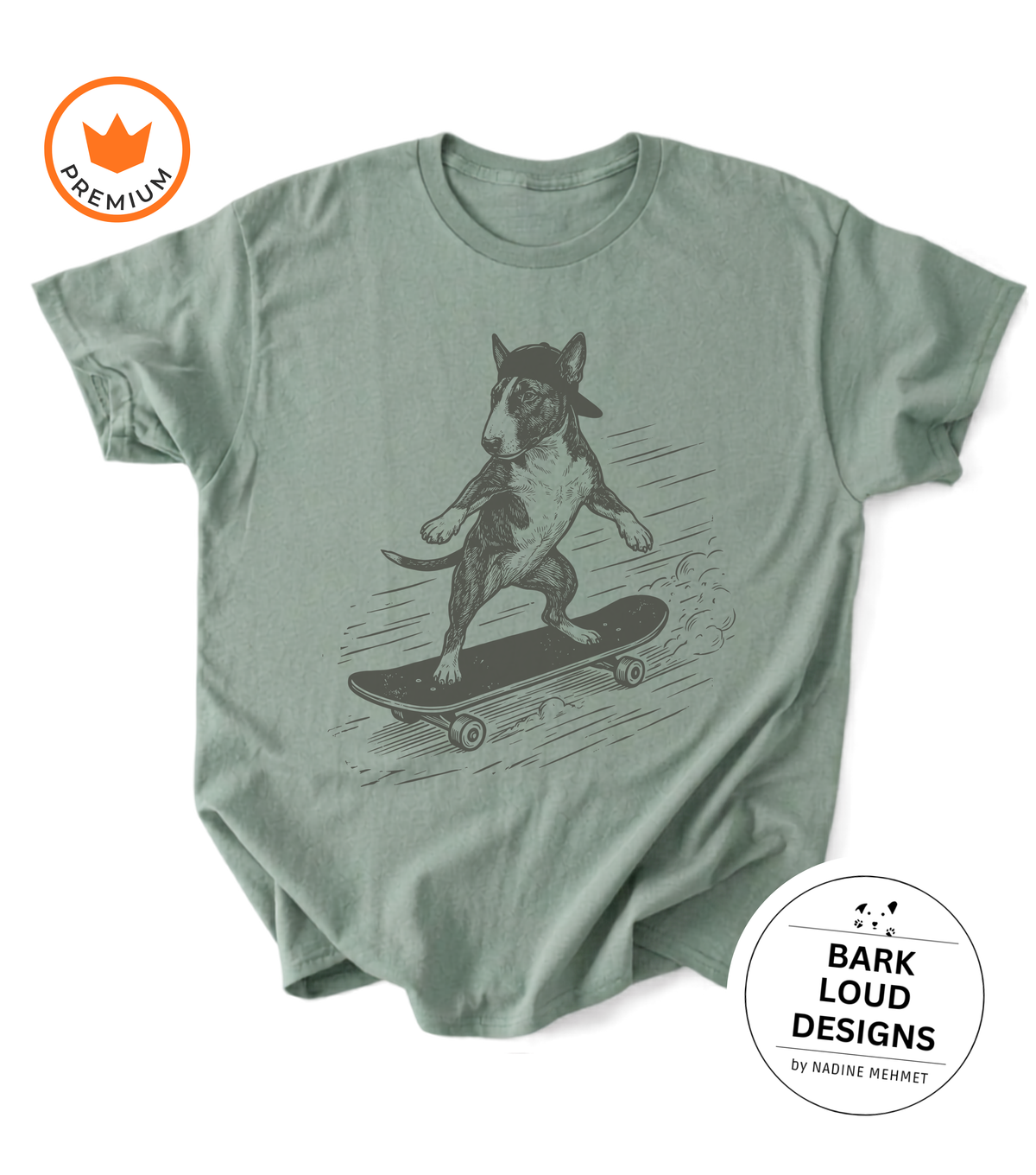 T-Shirt Bullterrier mit Skateboard - aus Biobaumwolle
