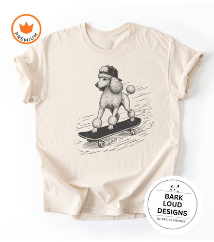 T-Shirt Pudel mit Skateboard - aus Biobaumwolle