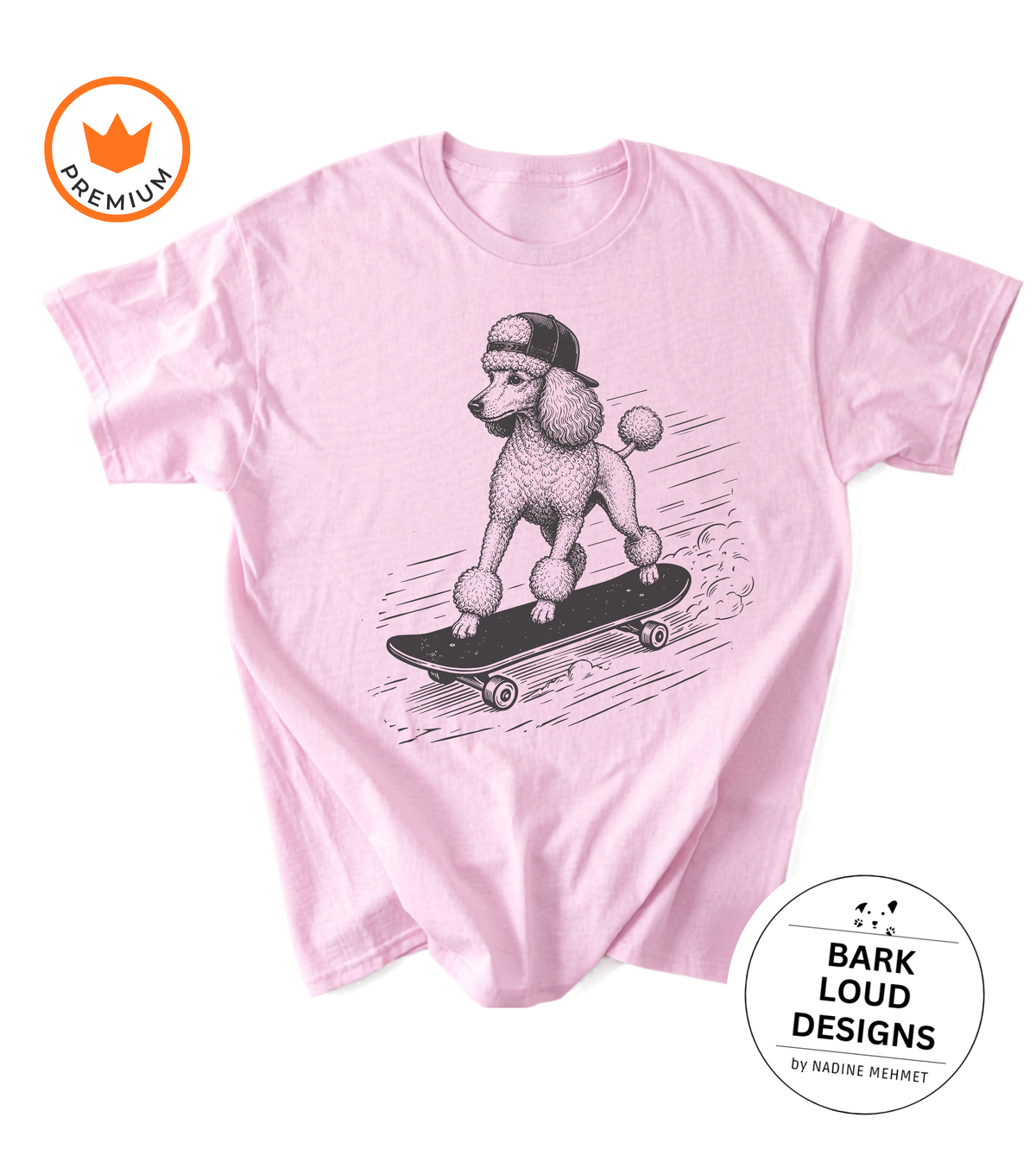 T-Shirt Pudel mit Skateboard - aus Biobaumwolle