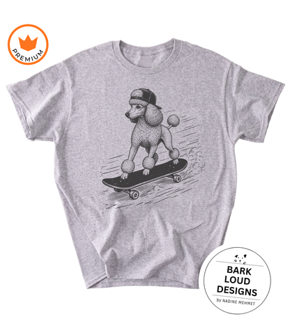 T-Shirt Pudel mit Skateboard - aus Biobaumwolle