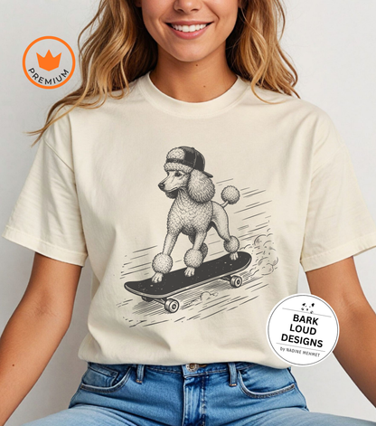 T-Shirt Pudel mit Skateboard - aus Biobaumwolle