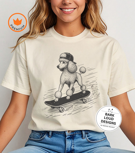 T-Shirt Pudel mit Skateboard - aus Biobaumwolle