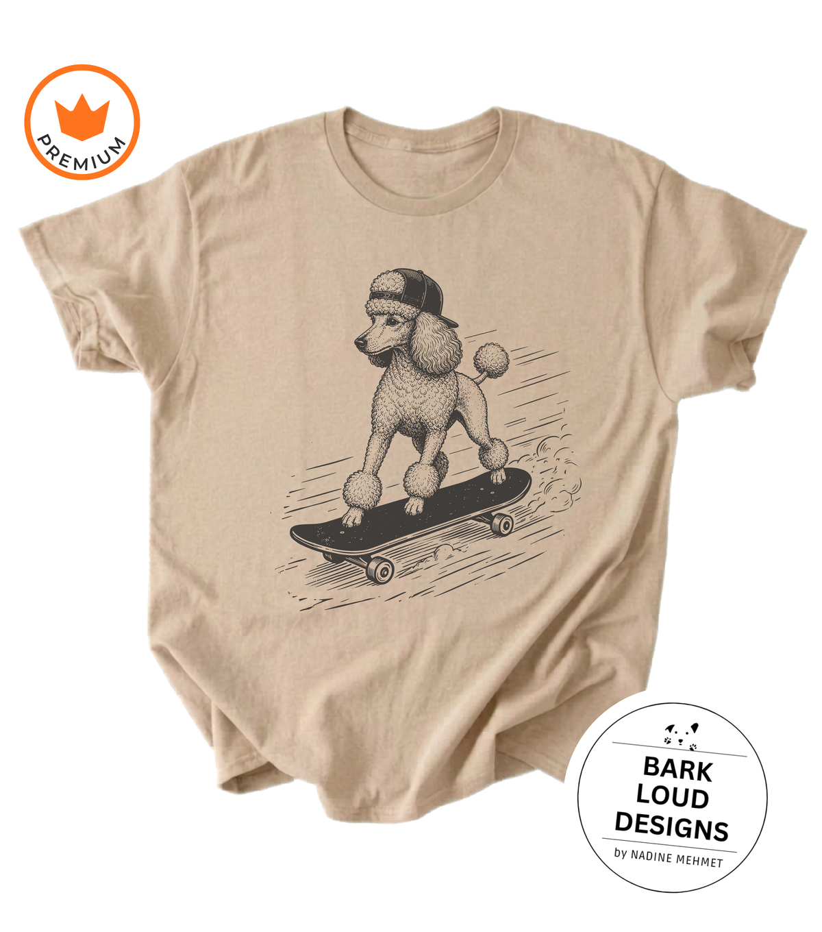 T-Shirt Pudel mit Skateboard - aus Biobaumwolle