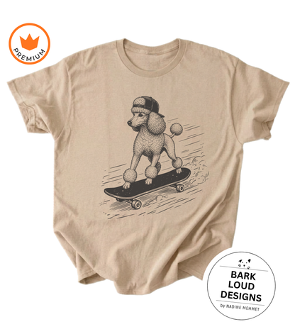 T-Shirt Pudel mit Skateboard - aus Biobaumwolle