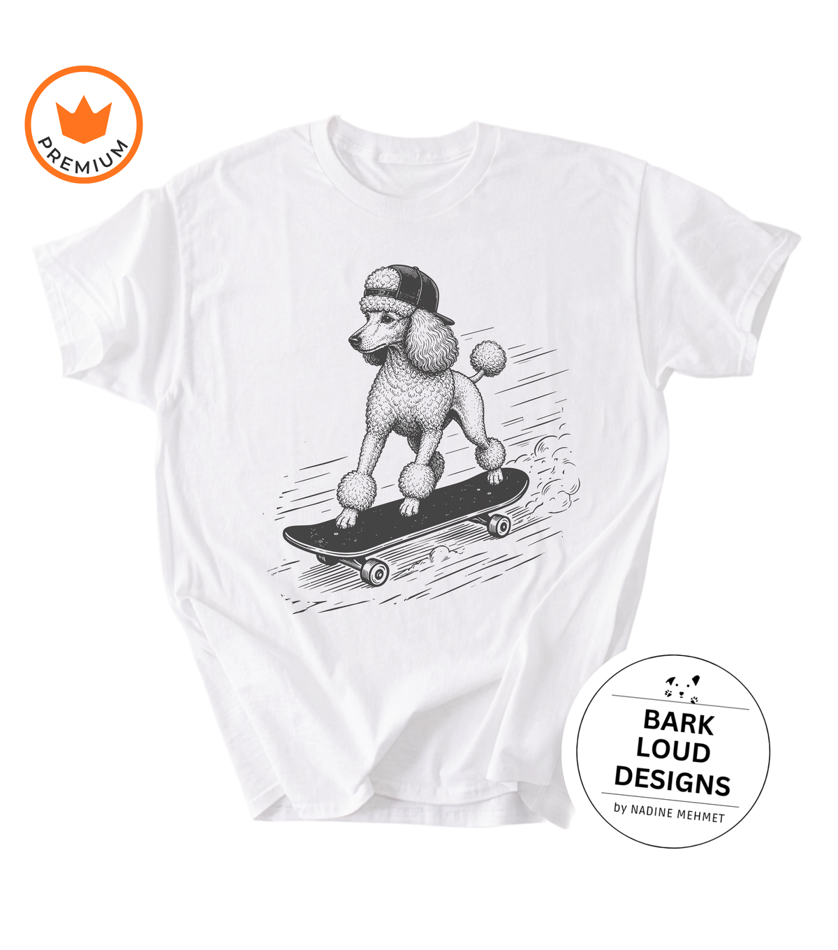 T-Shirt Pudel mit Skateboard - aus Biobaumwolle