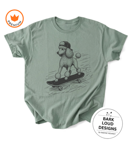 T-Shirt Pudel mit Skateboard - aus Biobaumwolle