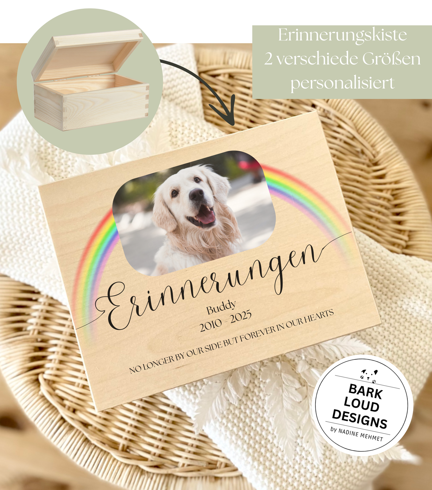 Erinnerungskiste Haustier - Trauer Geschenk - Single Foto Rainbow