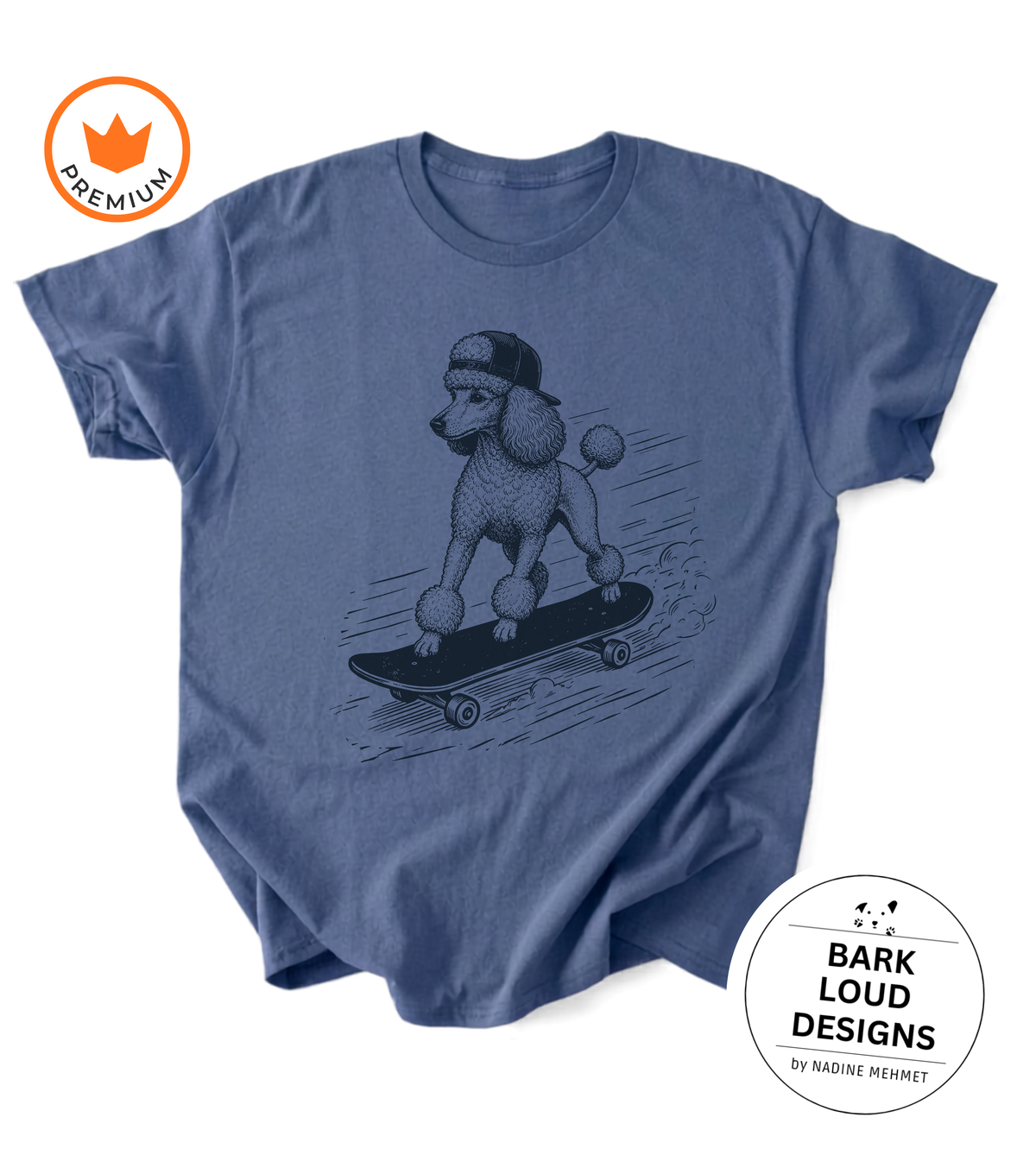 T-Shirt Pudel mit Skateboard - aus Biobaumwolle