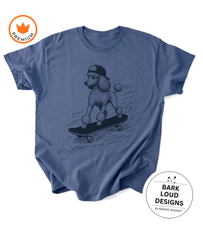 T-Shirt Pudel mit Skateboard - aus Biobaumwolle