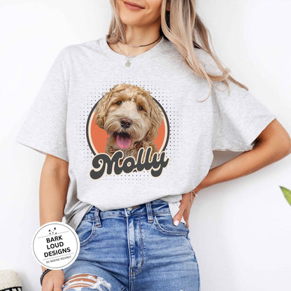 Personalisiertes T-Shirt mit Foto und Name Haustier - Retro Kreis