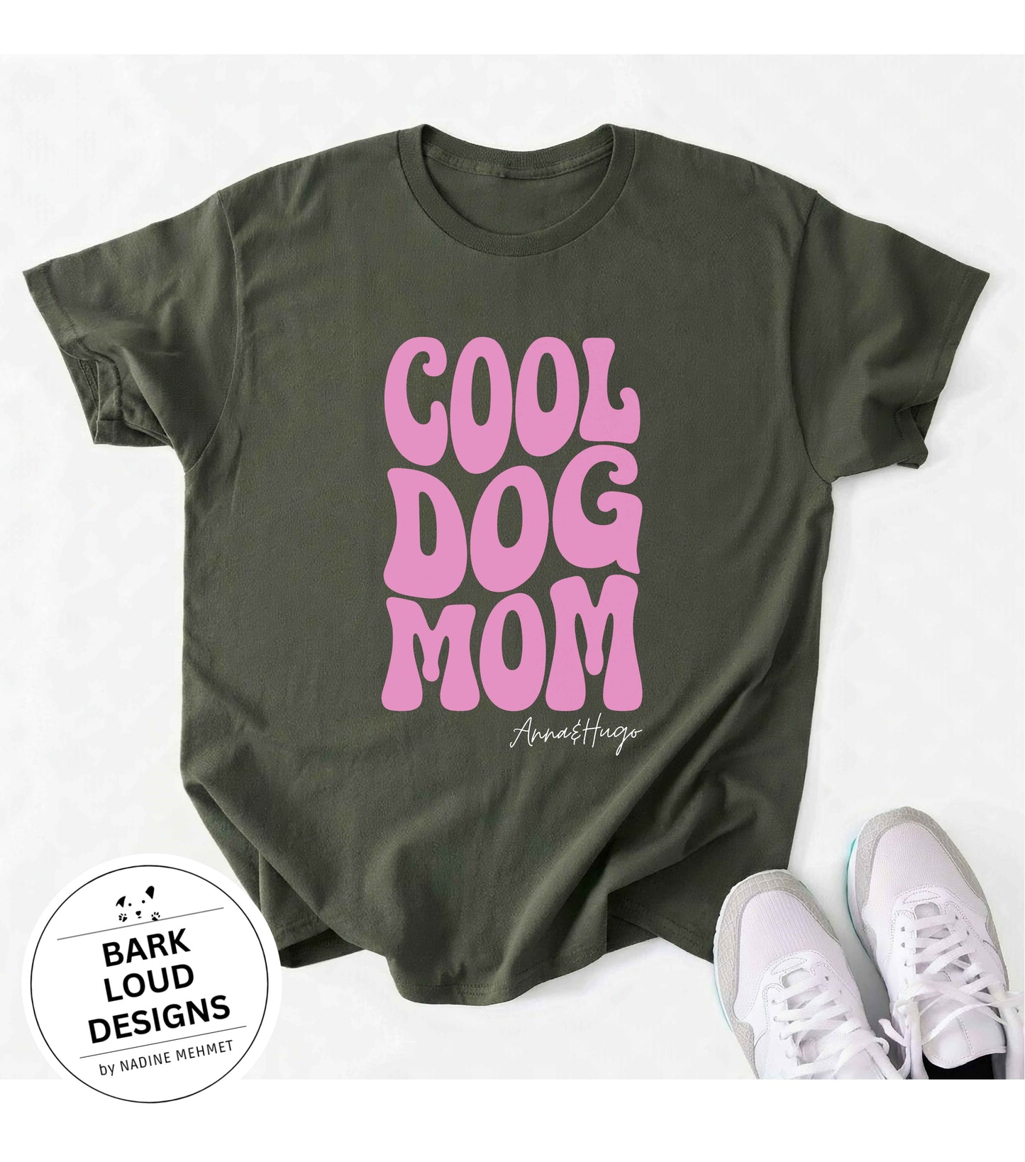 Personalisiertes Premium T-Shirt mit Namen - COOL DOG MOM aus Biobaumwolle