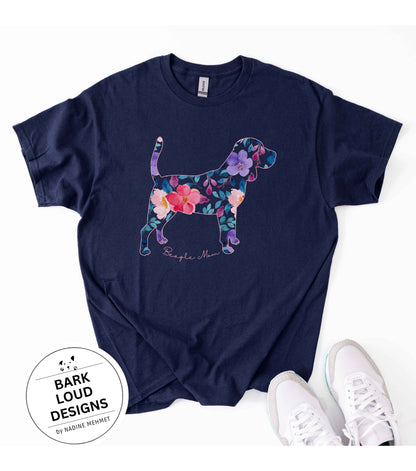 Blumiges Beagle T-Shirt personalisiert - mit Wunschtext