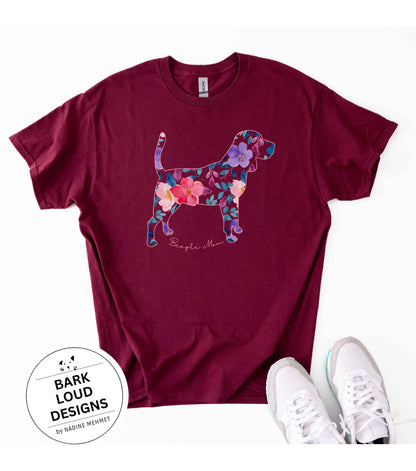 Blumiges Beagle T-Shirt personalisiert - mit Wunschtext