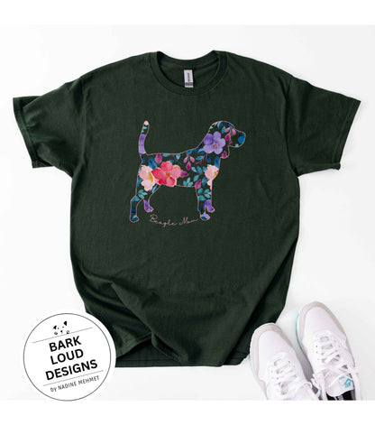 Blumiges Beagle T-Shirt personalisiert - mit Wunschtext
