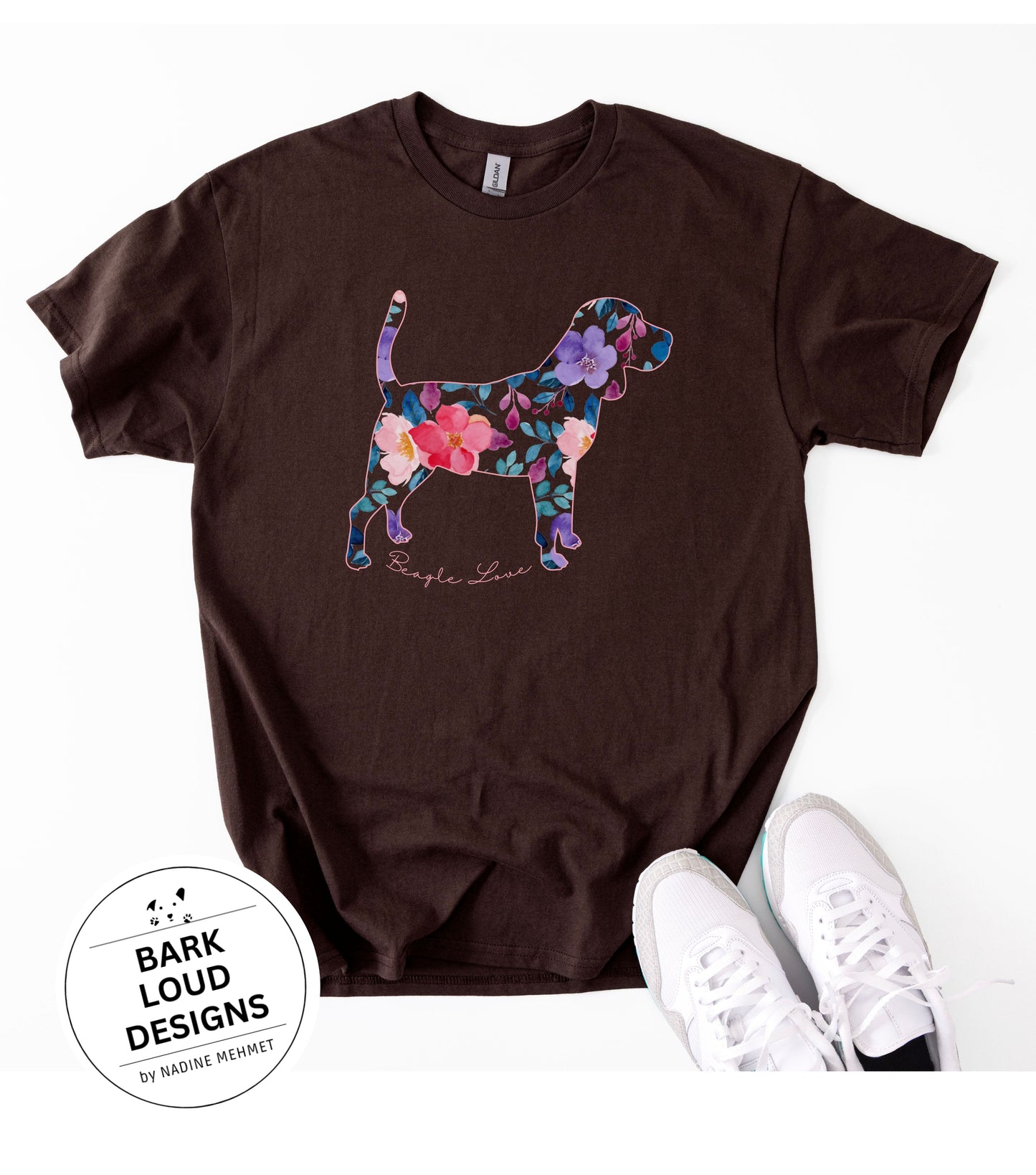 Blumiges Beagle T-Shirt personalisiert - mit Wunschtext