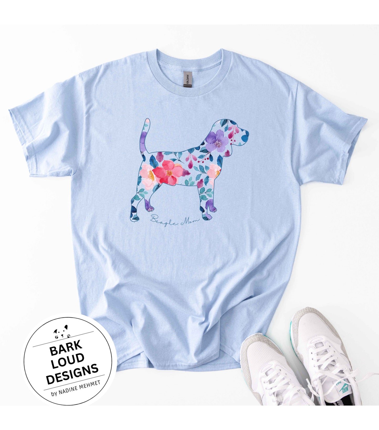 Blumiges Beagle T-Shirt personalisiert - mit Wunschtext